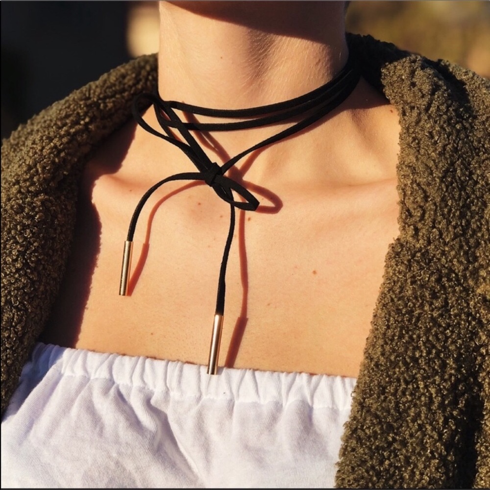 BLACK CHOKER TIE W/ GOLD HARDWARE - Picture 2 of 2